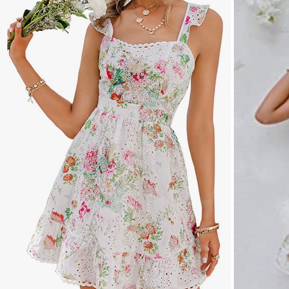 Floral Embroidered Spaghetti Strap VNeck Dress